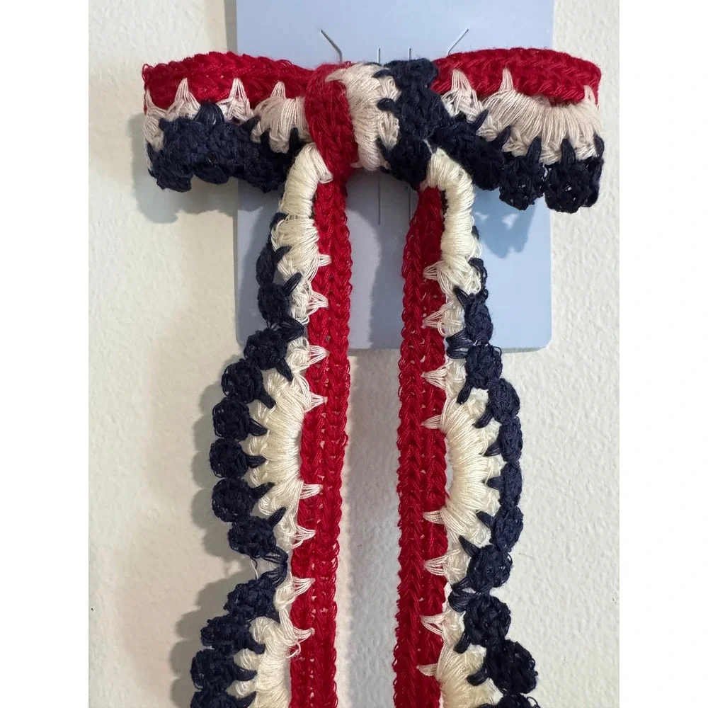 Oh My Stars! Crochet Scalloped Hair Bow girls OS Red White Blue Patriotic